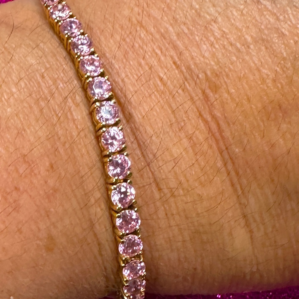 SOLD. Sterling Silver/Gold Ionized Pink CZ Bracelet